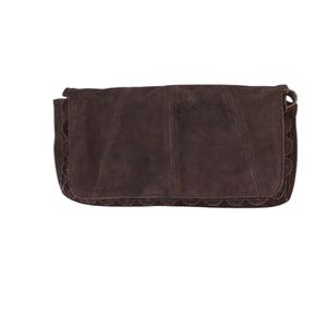 Brown Suede Scalloped Bag with Detachable Leather Strap